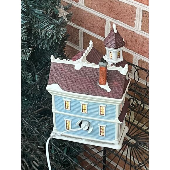 Christmas Village House  Lighted Ceramic Porcelain Blue Victorian Snow - Picture 8 of 16